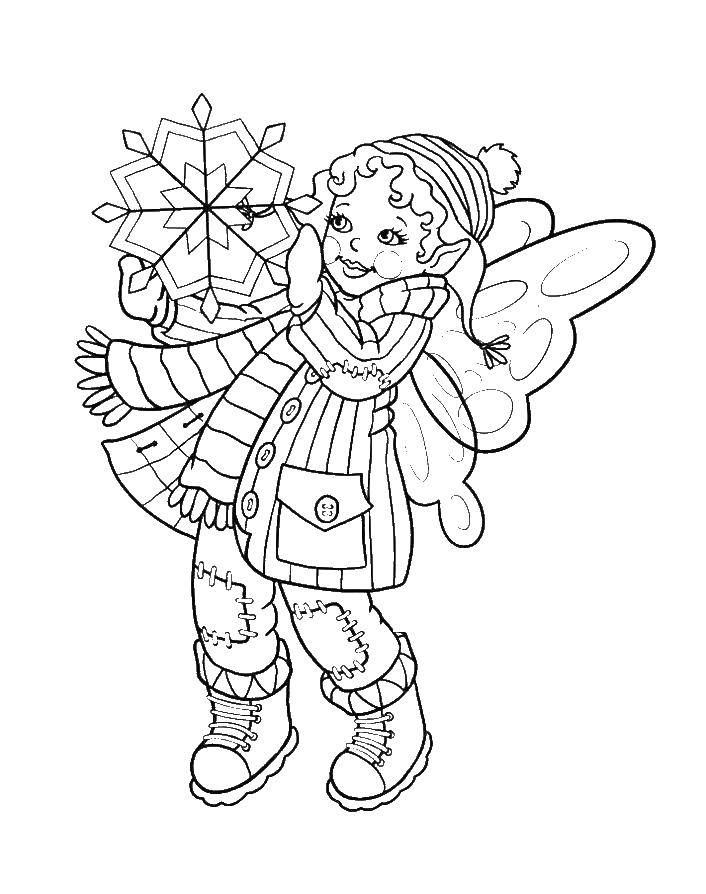 Coloring Fairy of snowflakes. Category winter. Tags:  fairy, snow.