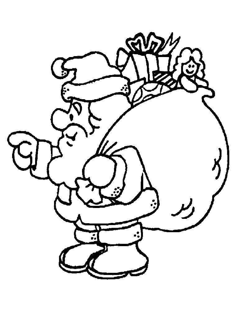 Coloring Santa Claus with gifts. Category Coloring pages for kids. Tags:  bag, Santa Claus.