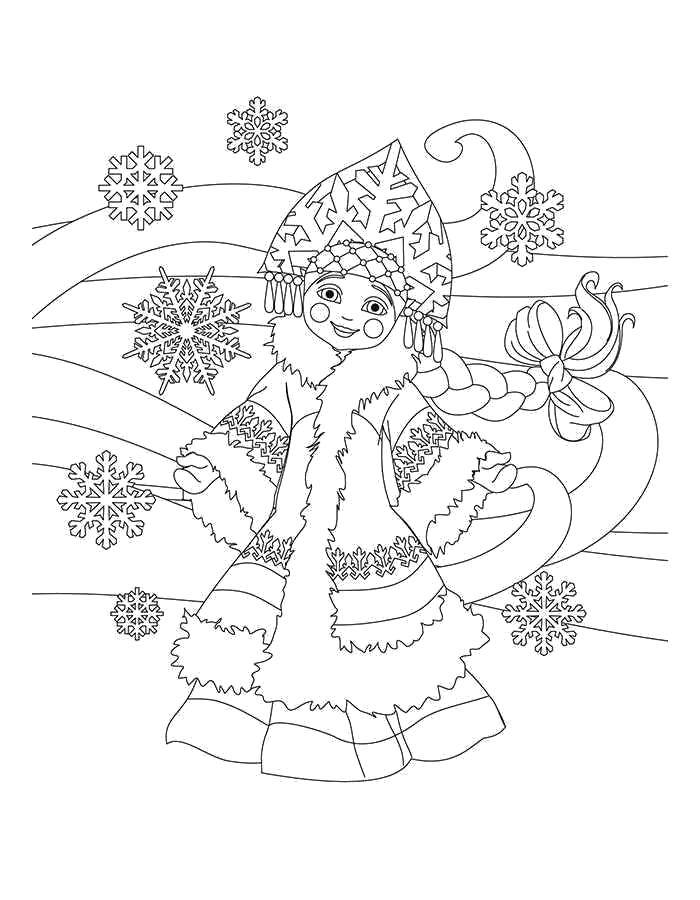 Coloring Maiden of snejinki. Category maiden. Tags:  Snow maiden, winter, New Year, forest.
