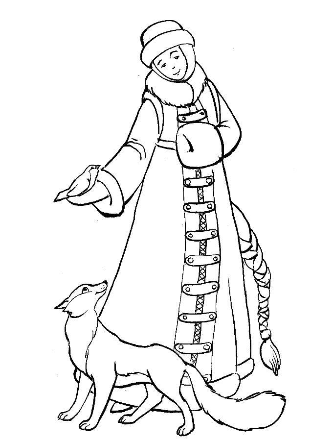 Coloring The snow maiden with a long braid. Category maiden. Tags:  Snow maiden, winter, New Year.