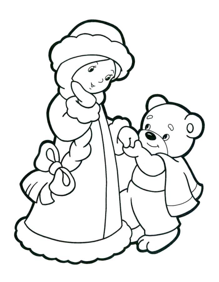 Coloring The snow maiden with the bear. Category maiden. Tags:  Snow maiden, winter, New Year.