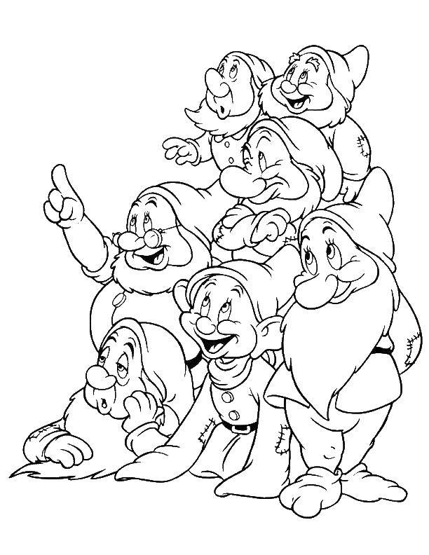 Coloring The 7 dwarfs. Category gnomes. Tags:  Dwarf, Snow White.