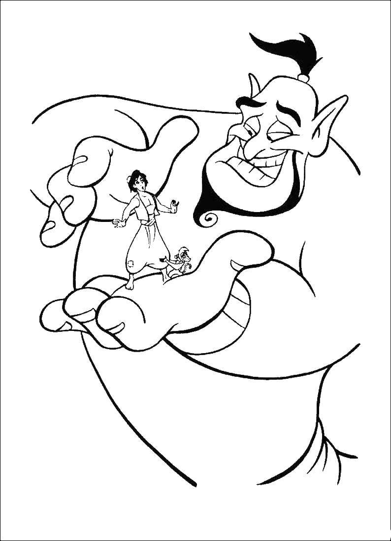 Coloring Aladdin with a Genie. Category Aladdin. Tags:  Disney, Aladdin, Jasmine, Genie.