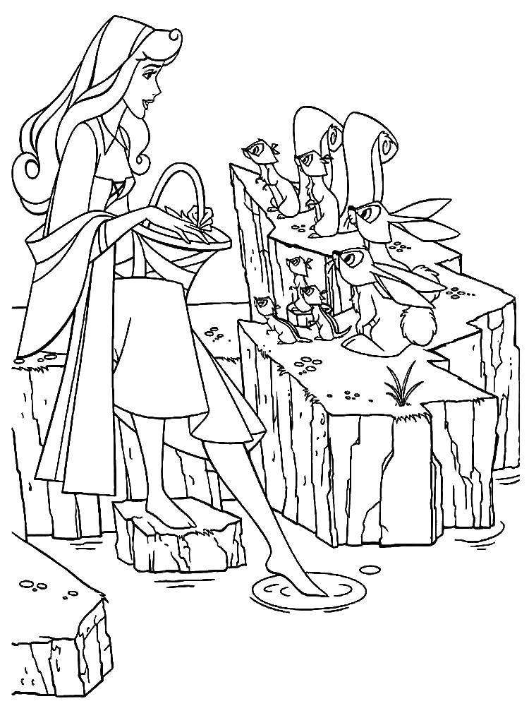 Coloring Aurora with friends. Category Disney coloring pages. Tags:  Disney, Sleeping beauty.