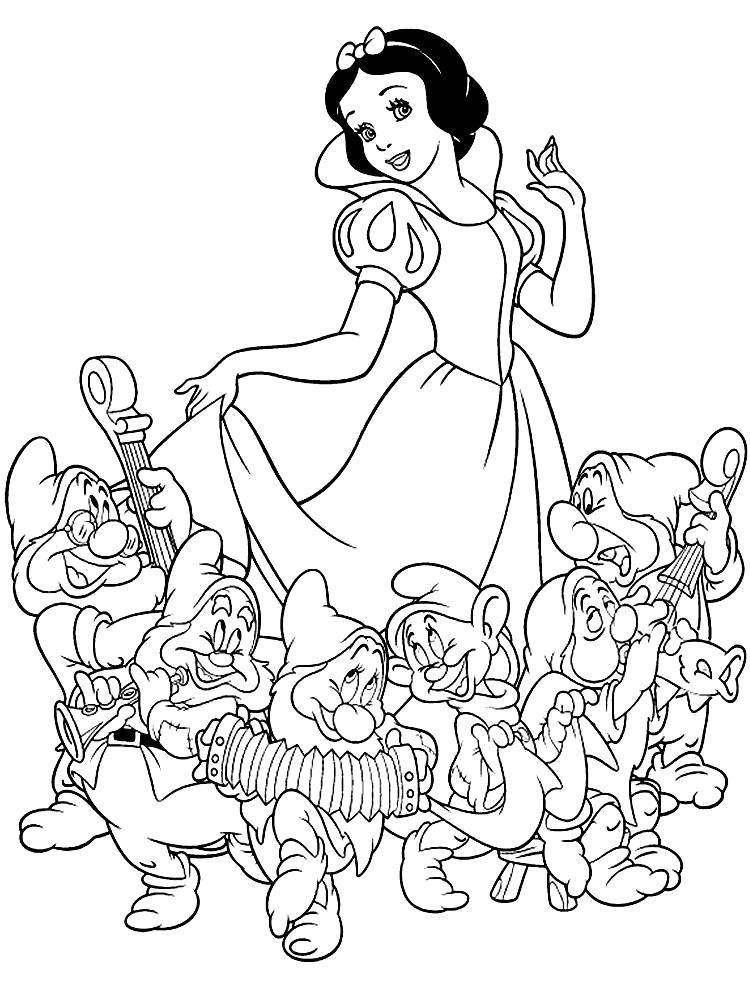 Coloring Snow white and the 7 dwarfs. Category Cartoon character. Tags:  Cartoon character, Snow white, Dwarves.
