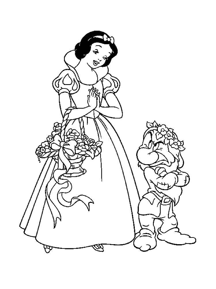 Coloring Snow white with dwarf. Category Disney cartoons. Tags:  Disney, Snow White.