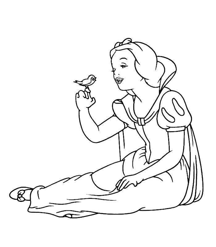 Coloring Snow white with bird. Category Cartoon character. Tags:  Cartoon character, Snow white.