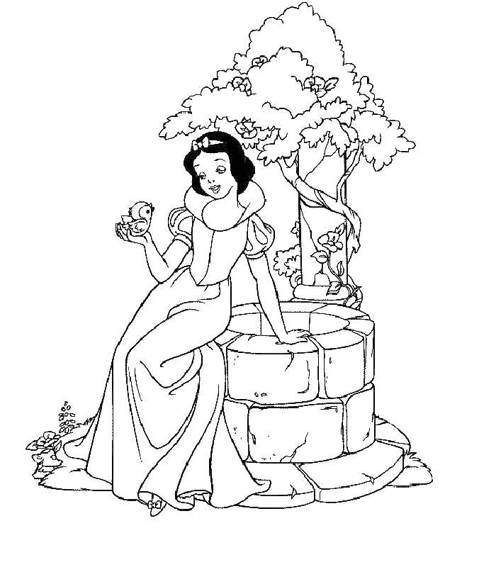 Coloring Snow white with bird. Category snow white. Tags:  Disney, Snow White.