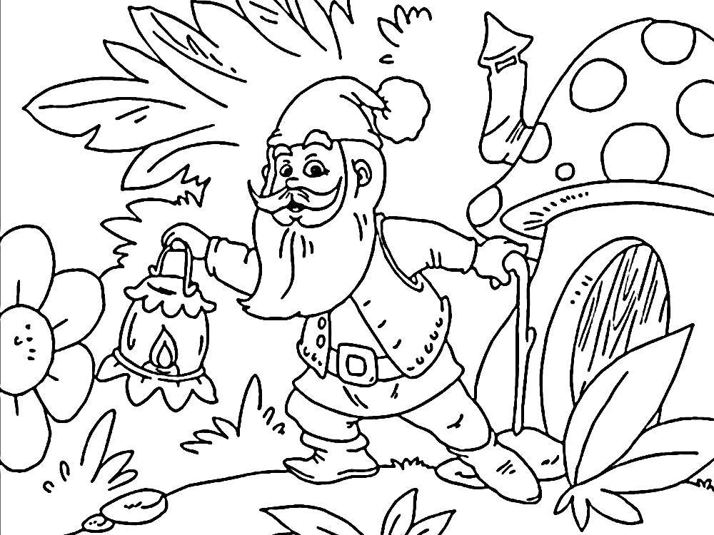 Coloring The dwarf came out of his house. Category gnomes. Tags:  Dwarf, mushroom.