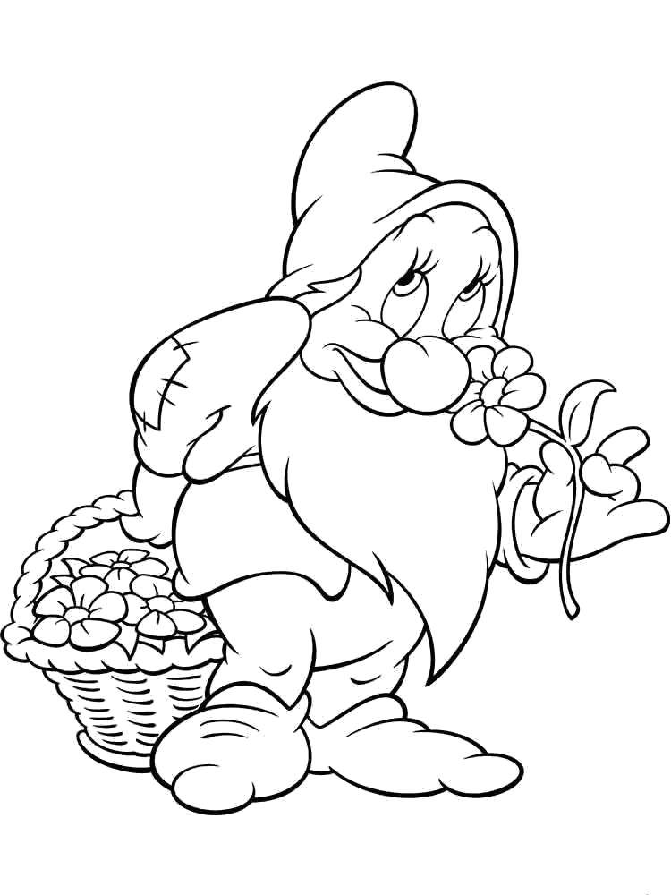 Coloring Dwarf from snow white with flowers. Category gnomes. Tags:  Dwarf, Snow White.