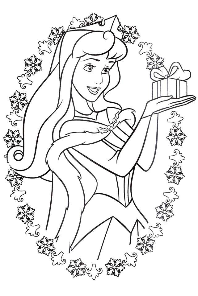 Coloring Sleeping beauty with a gift. Category Disney cartoons. Tags:  Disney, Sleeping beauty.