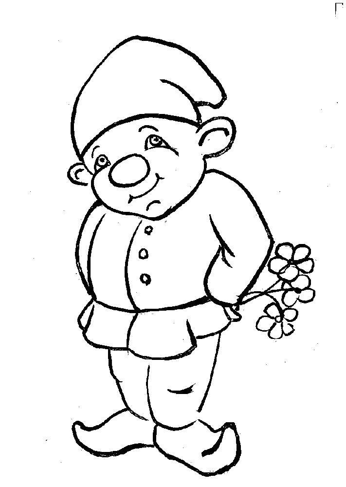 Coloring Shy dwarf. Category gnomes. Tags:  Dwarf, flowers.