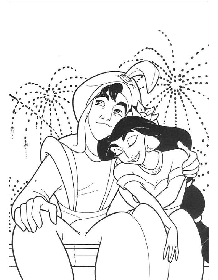 Coloring Aladdin and Jasmine watch the fireworks. Category Aladdin. Tags:  Disney, Aladdin, Jasmine.