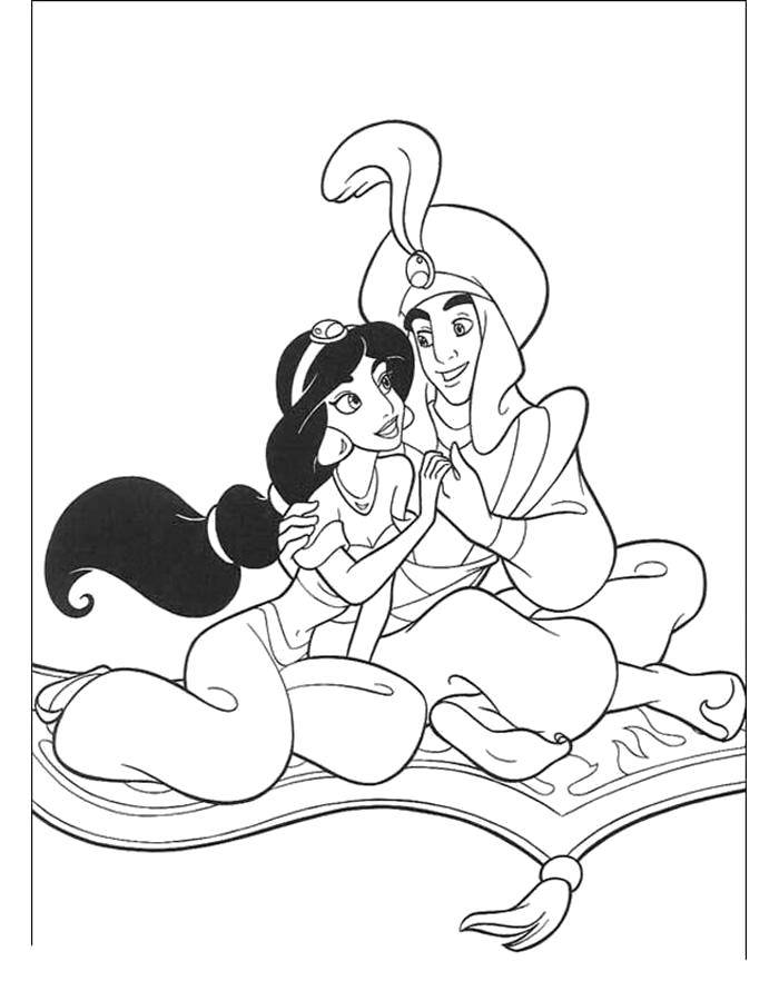 Coloring Aladdin and Jasmine. Category Disney coloring pages. Tags:  Disney, Aladdin, Jasmine.