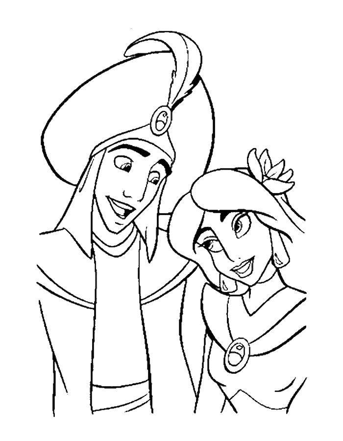 Coloring Aladdin and Jasmine. Category Disney cartoons. Tags:  Disney, Aladdin, Jasmine.