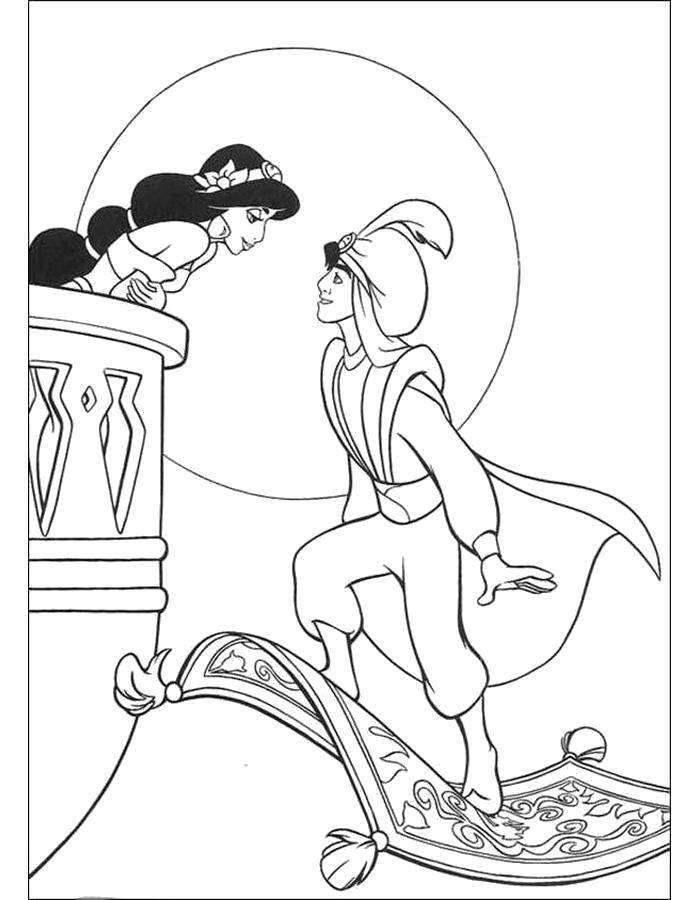 Coloring Aladdin flew to Jasmine on the magic carpet. Category Aladdin. Tags:  Disney, Aladdin, Jasmine.