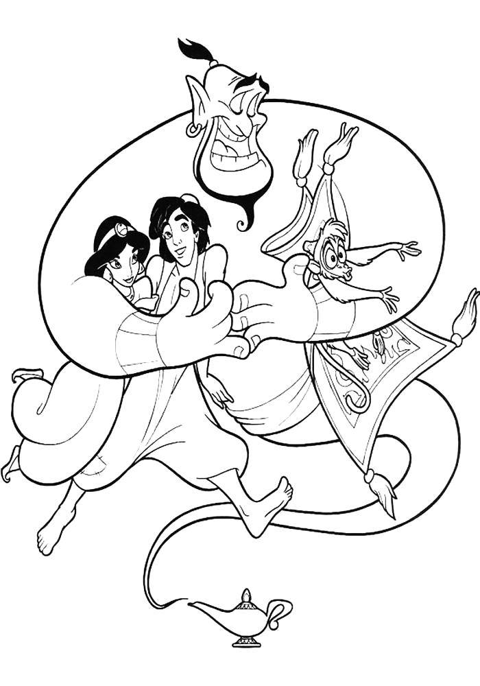 Coloring Cartoon character Aladdin. Category Aladdin. Tags:  Disney, Aladdin, Jasmine, Genie.