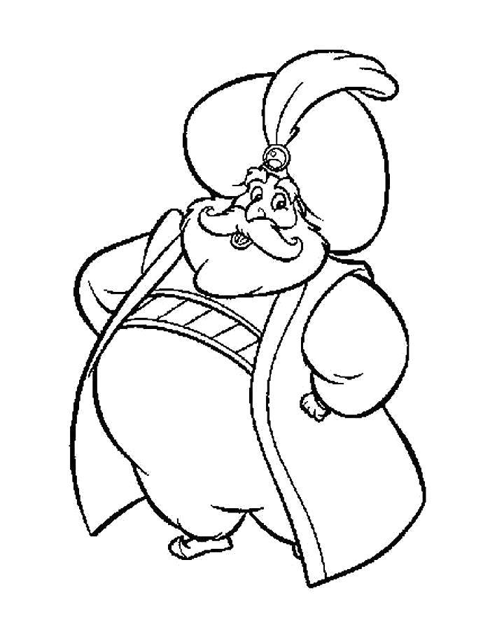 Coloring Sultan. Category Disney coloring pages. Tags:  Disney, Aladdin, Jasmine, Sultan.