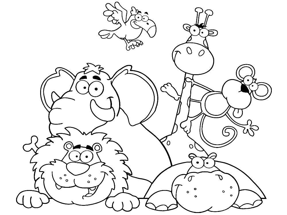 Coloring Funny zveryata. Category Coloring pages for kids. Tags:  Animals.