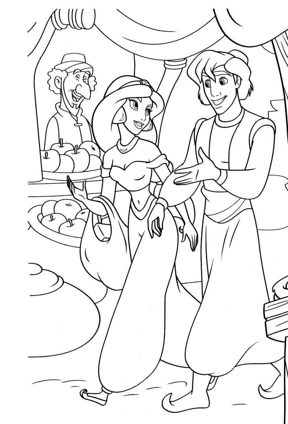 Coloring Jasmine and Alladin. Category Aladdin. Tags:  Disney, Aladdin, Jasmine.