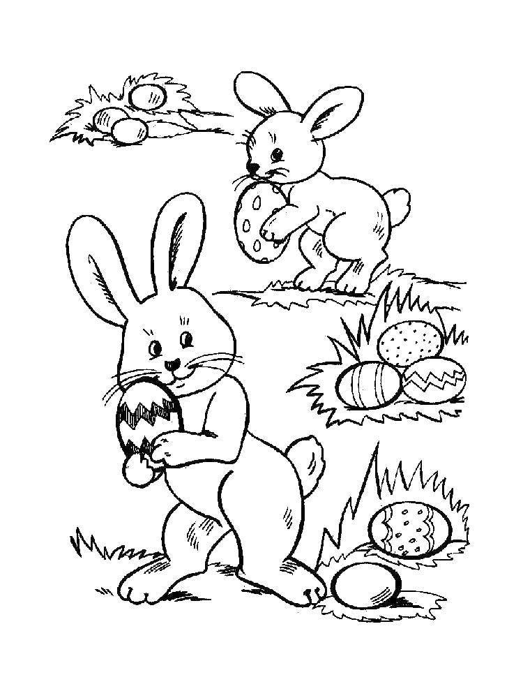 Розмальовки  Великодні кролики. Завантажити розмальовку Паска, яйця, візерунки, зайчик.  Роздрукувати ,розмальовки великдень,