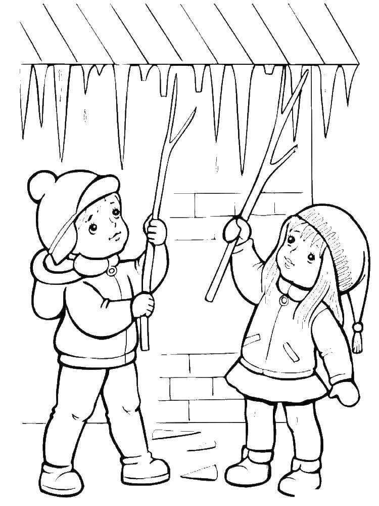 Coloring Children break icicles. Category People. Tags:  children, ice.
