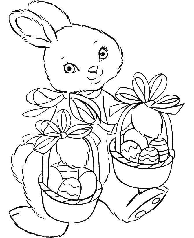 Название: Раскраска Кролик и пасхальные яйца. Категория: раскраски пасха. Теги: Пасха, яйца, узоры, зайчик.