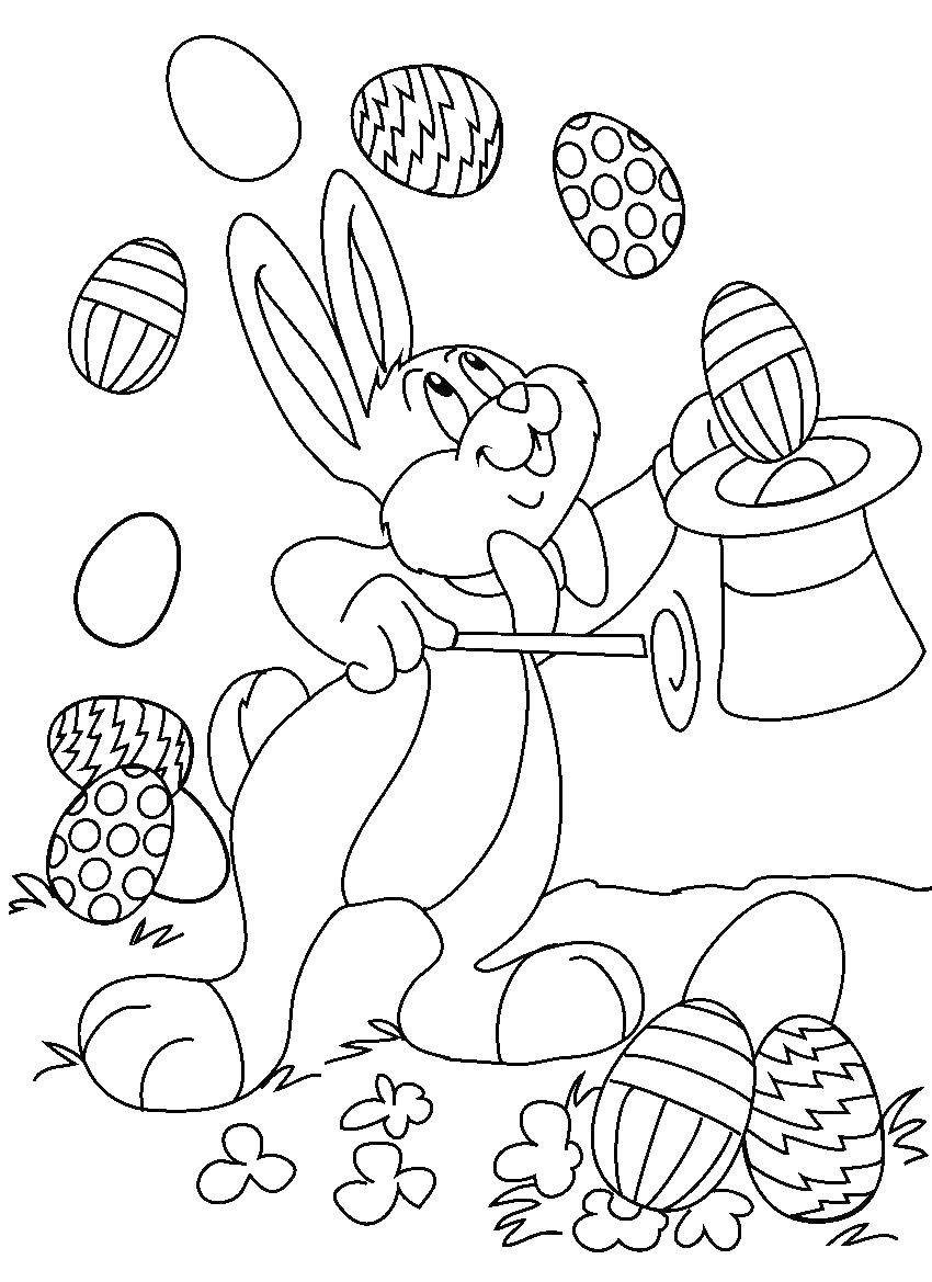 Название: Раскраска Кролик и пасхальные яйца. Категория: пасха. Теги: Пасха, яйца, узоры, зайчик.