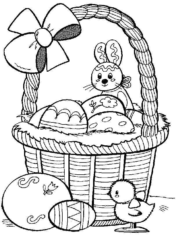 Название: Раскраска Пасхальный зайчик и яйца. Категория: раскраски пасха. Теги: Пасха, яйца, узоры.