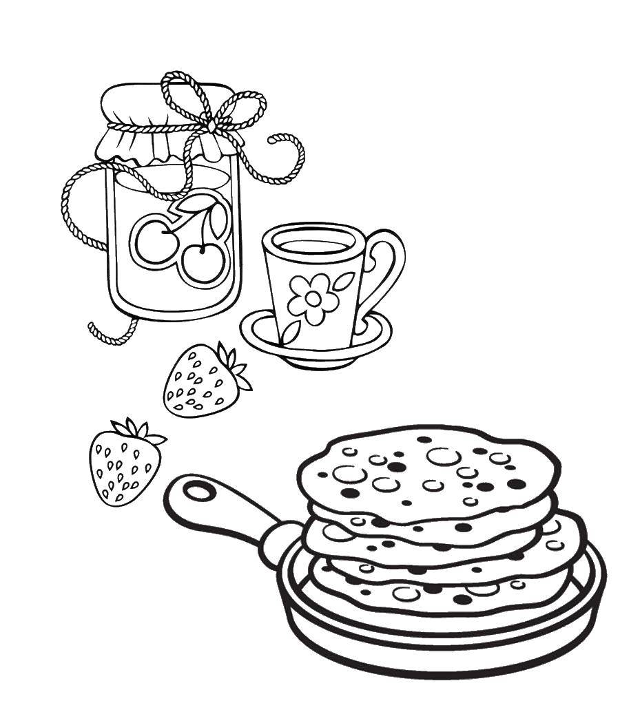 Coloring Pancakes with jam. Category carnival coloring pages. Tags:  Maslenitsa , pancakes.