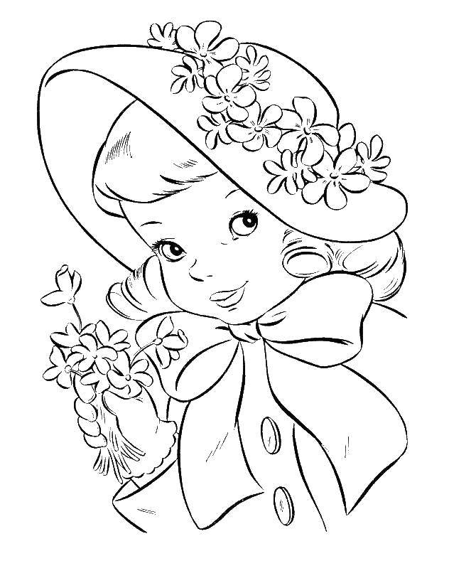 Coloring Girl with flowers. Category children. Tags:  Children, girl.