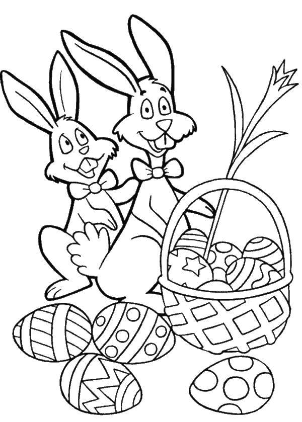 Coloring Basket with Easter eggs and bunnies. Category coloring Easter. Tags:  Easter, eggs, patterns, Bunny.