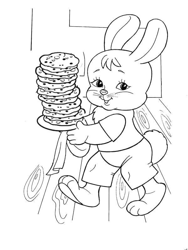 Coloring Bunny made pancakes. Category carnival coloring pages. Tags:  Maslenitsa , pancakes.