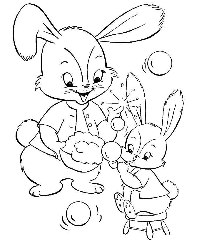 Coloring Bunny inflate bubbles. Category coloring for little ones. Tags:  Animals, Bunny.