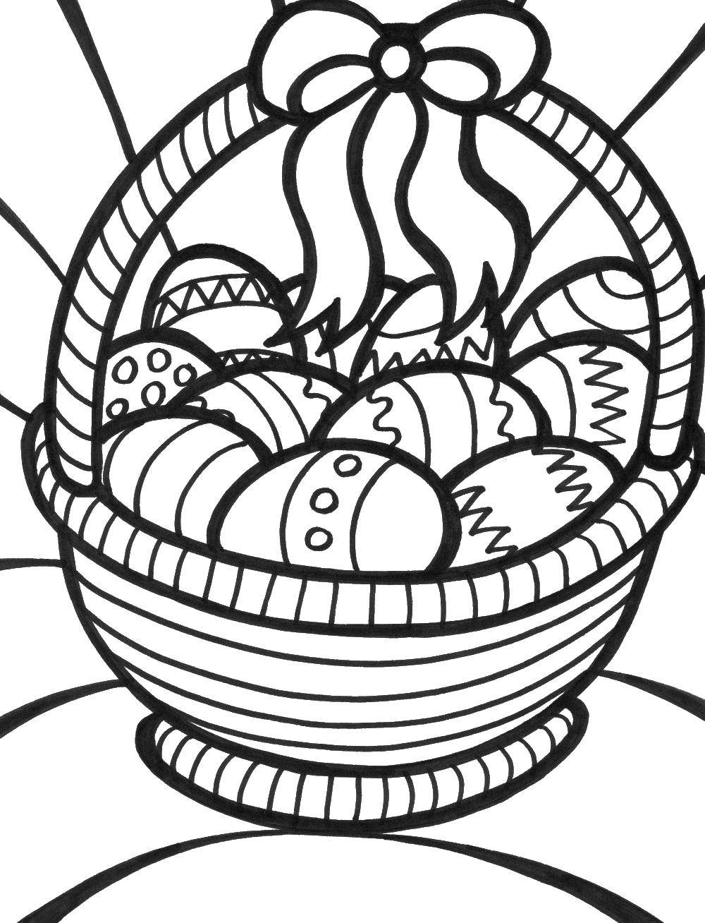 Название: Раскраска Корзина с пасхальными яйцами. Категория: раскраски пасха. Теги: яицы, корзина.