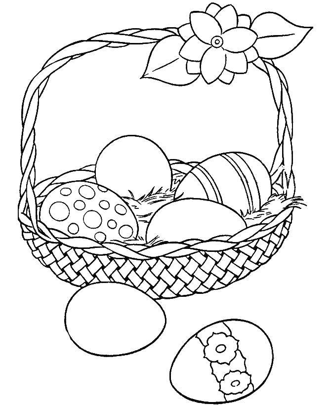 Название: Раскраска Корзиночка с пасхальными яйцами. Категория: пасхальные яйца. Теги: Пасха, яйца, узоры.