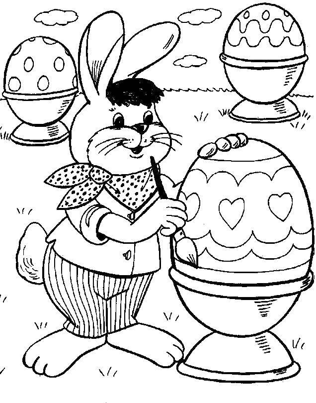 Название: Раскраска Кролик красит пасхальные яички. Категория: пасхальные яйца. Теги: Пасха, яйца, узоры, кролик.