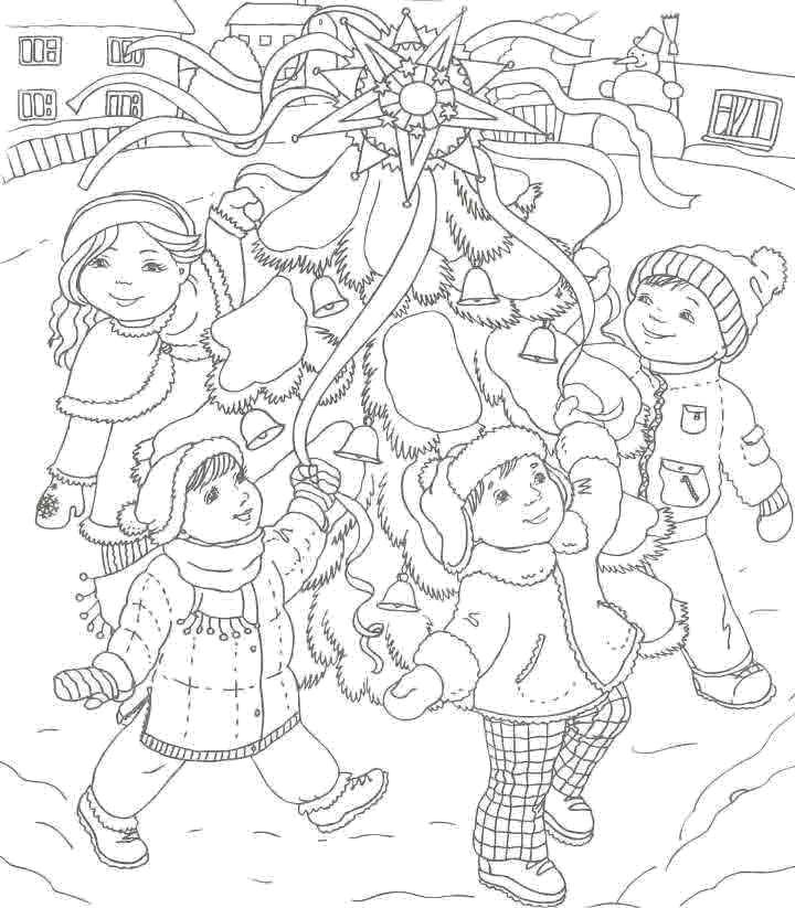 Coloring New year for children. Category new year. Tags:  New Year, tree, winter, forest, children.