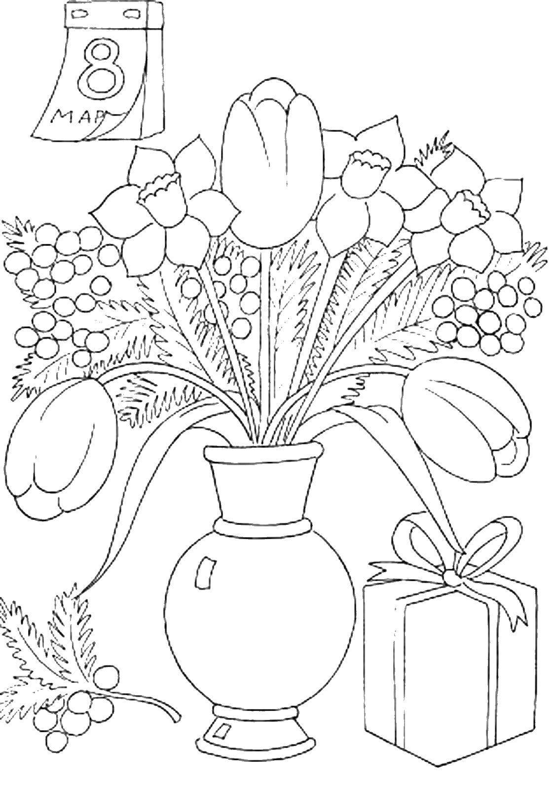 Coloring Flowers on March 8. Category spring. Tags:  flowers, March.