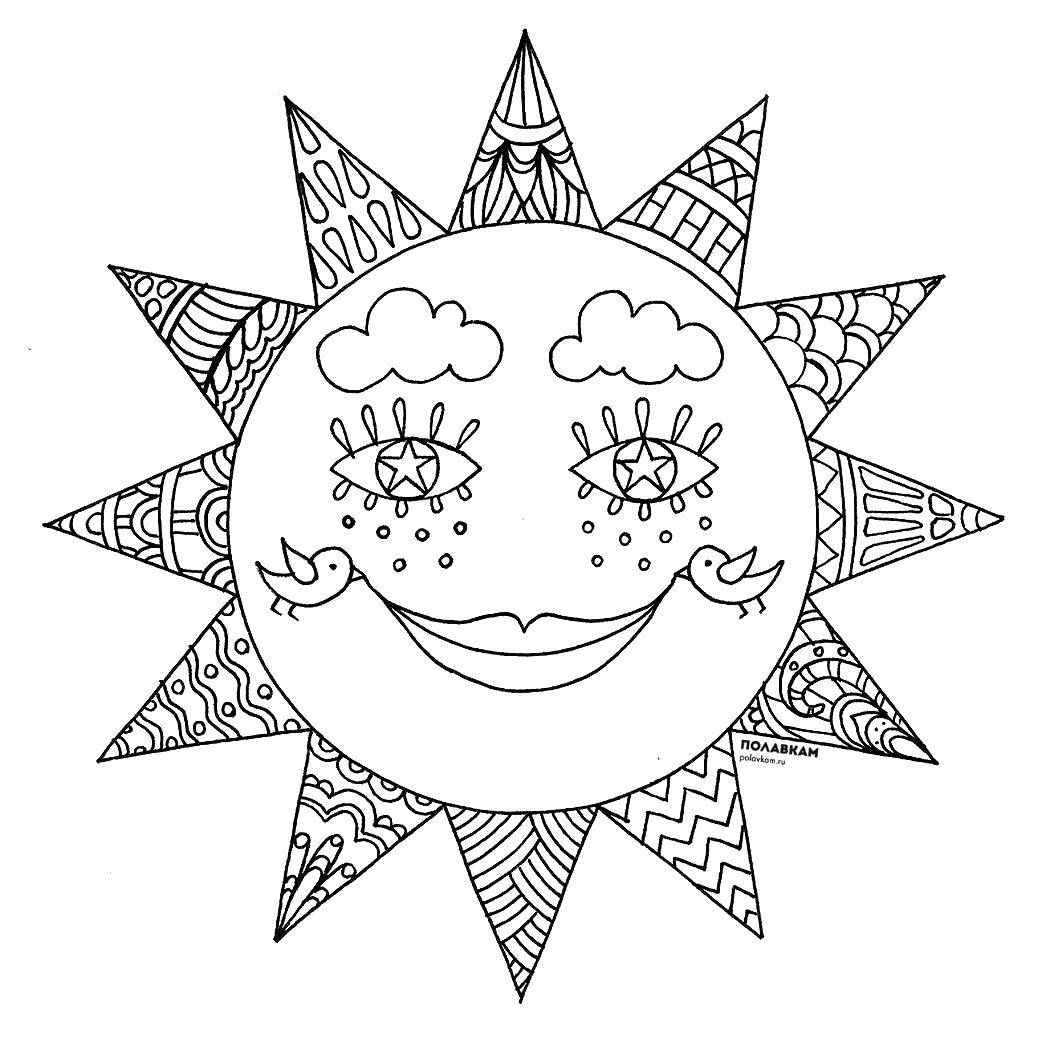 Название: Раскраска Узорное солнышко. Категория: узоры. Теги: Солнышко, лучи, радость, узоры.