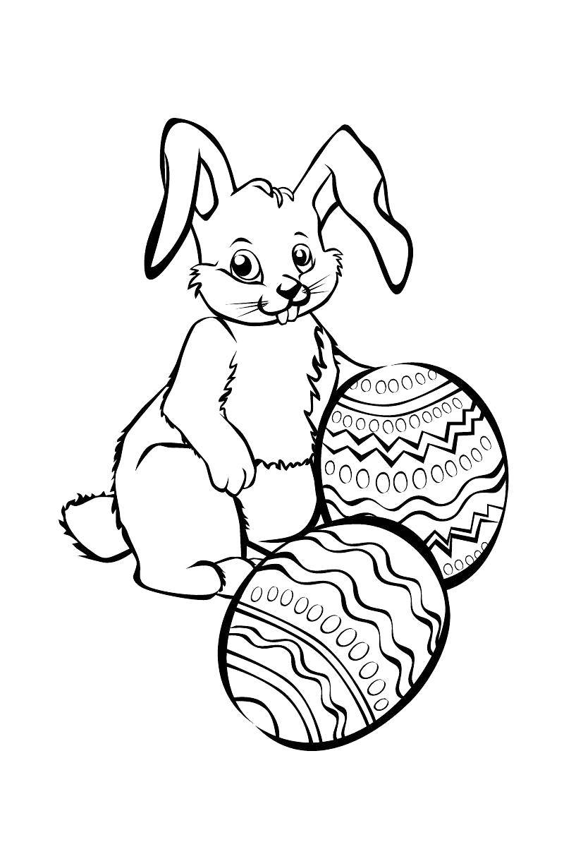 Название: Раскраска Зайчик с пасхальными яйцами. Категория: пасхальные яйца. Теги: Пасха, яйца, узоры, зайчик.