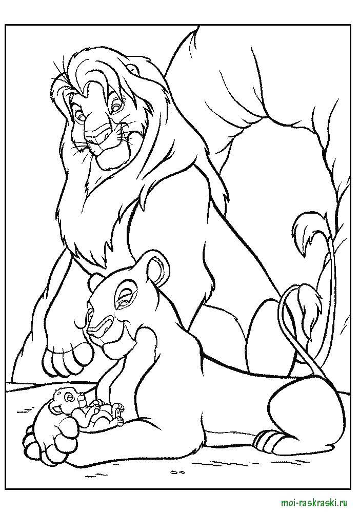 Розмальовки  Лев з левицею. Завантажити розмальовку король лев, левиця.  Роздрукувати ,Персонаж з мультфільму,