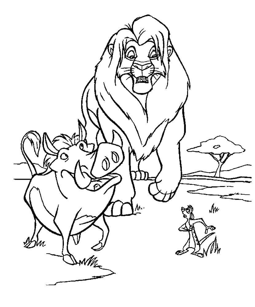 Название: Раскраска Король лев, тимон и пумба. Категория: Диснеевские раскраски. Теги: Дисней, Король Лев.