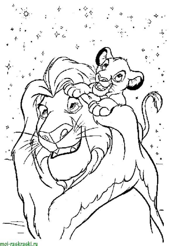 Название: Раскраска Король лев. Категория: Персонажи из мультфильма. Теги: лев, львенок.
