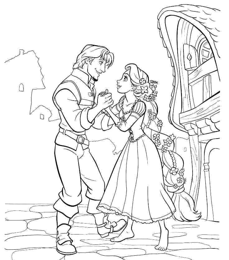 Coloring Rapunzel and her Prince. Category Cartoon character. Tags:  Cartoon character, Rapunzel.