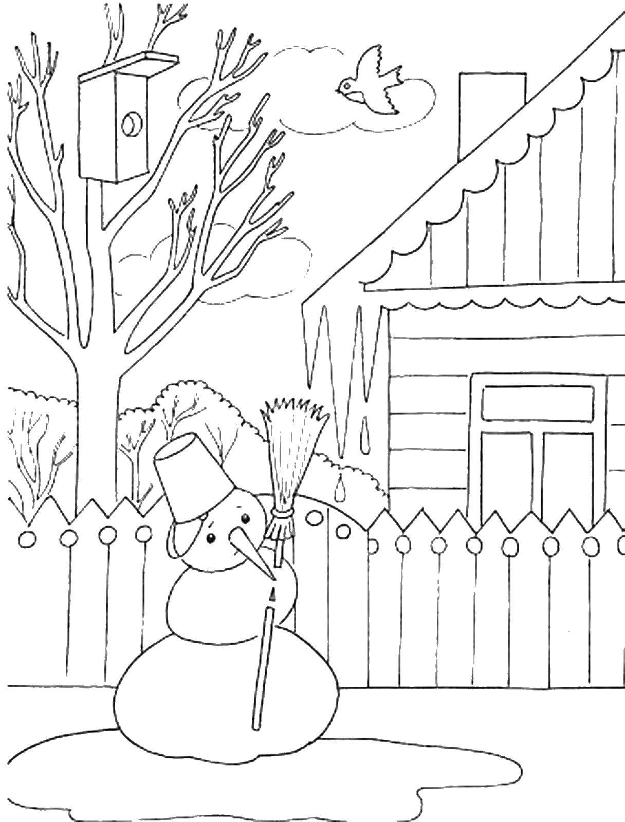 Coloring Snowman in spring. Category spring. Tags:  snowman.