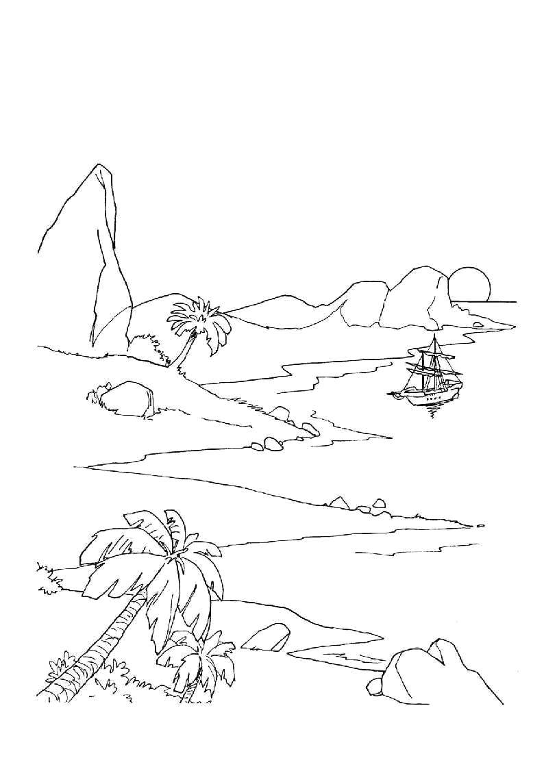 Опис: розмальовки  Корабель пропливає повз острів. Категорія: пірати. Теги:  Пірат, острів, скарби, корабель.