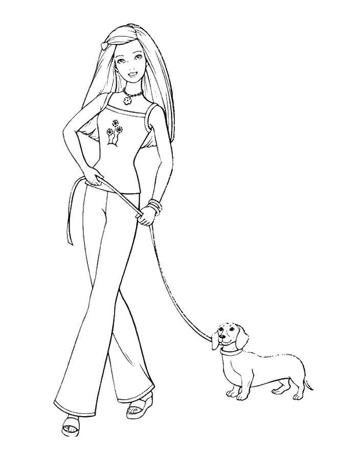 Coloring Barbie and the dog. Category coloring pages for girls. Tags:  Barbie , dog.