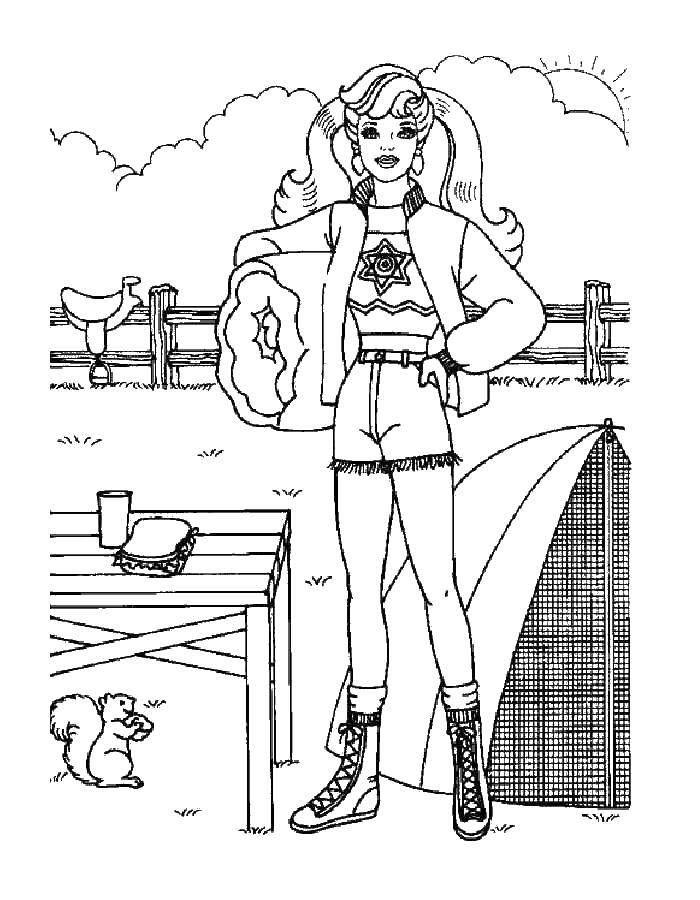 Coloring Barbie in the nature. Category coloring pages for girls. Tags:  Barbie , a picnic.