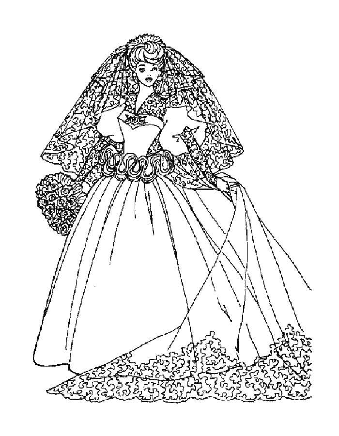Coloring Barbie bride. Category coloring pages for girls. Tags:  Barbie , the bride.